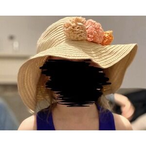 Girls Floppy Sun Hat Wide Brim - Crazy 8 Brand - M/L 7-14 -POM BALLS REMOVED